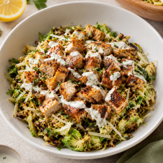 Cajun Chicken Caesar Bowl with Shaved Brussels