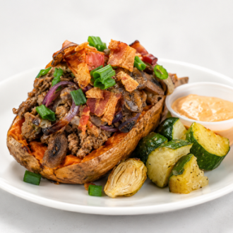Bacon Burger stuffed Sweet Potato