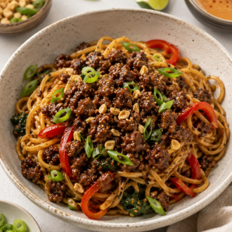 Caramelized Beef & Peanut Noodles