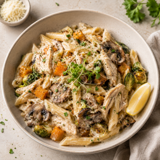 Creamy White Wine Mushroom Chicken Shells